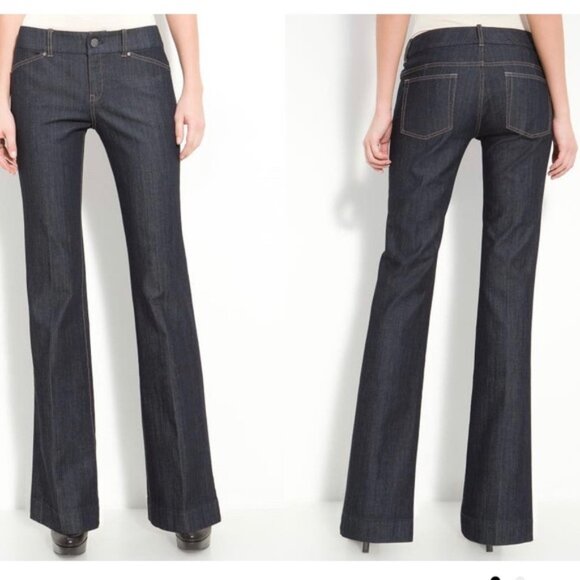 Elie Tahari Denim - Elie Tahari Adena Mid Rise Relaxed Flared Leg Dark Wash Jeans Size 14